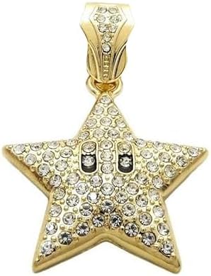 Gold Silver Plated MARIO STAR Iced Bling Charm Pendant 10mm 18" 20" 24" 30" Cuban Chain Bling Necklace Hip Hop Rapper Style Jewelry Accessory