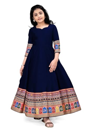 Image of Cotton Silk Long Anarkali Kurta for Girls