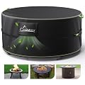 UIRWAY Fire Pit Cover 48 Inch Round, Waterproof Outdoor Fire Pit Cover, 600D Heavy Duty Oxford Fabric Firepit Cover with PVC Coating, Strong Tear & Windproof Patio Fire Pit Table Cover, Black