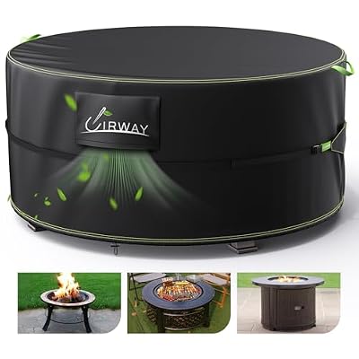 UIRWAY Fire Pit Cover 36 Inch Round, Waterproof Outdoor Fire Pit Cover, 600D Heavy Duty Oxford Fabric Firepit Cover with PVC Coating, Strong Tear & Windproof Patio Fire Pit Table Cover, Black