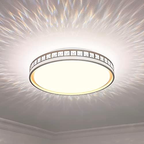 16 Inch Ceiling Light Fixture Flush Mount Gold Modern Crystal Lamp, 24W 3 Color Temperatures 3000k/4000k/5000k Adjustable,Holen LED Lights for Bedroom Living Room Kitchen Bathroom Hallway Decor
