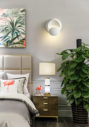 Image of Wall Light 'Eclipse', 360 Degree Rotatable Modern LED Lighting Fixture for Home and Office, Wall Mounted Lamp for Living Room, Bedroom, Hallway, Family Room Decor, 3500 Warm Light (White)