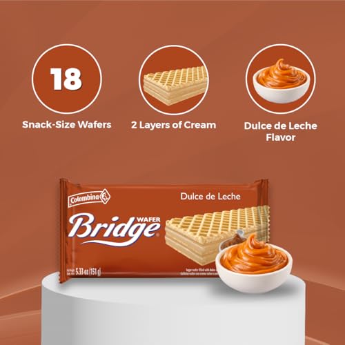 Image of Colombina Dulce de Leche Wafer Bridge - Delicious Dulce de leche Flavor Cream Wafers Snack with Plant-Based Colors - Individually Pack for On-the-Go Snacking - Perfect Treats for Parties, Gatherings (5.33 Oz) 1 pack