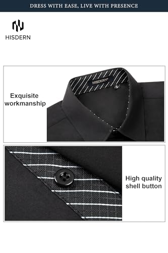 Image of HISDERN Mens Business Dress Shirts Long Sleeve Casual Button Down Shirt Formal Inner Collar Contrast Shirt for Men Wedding