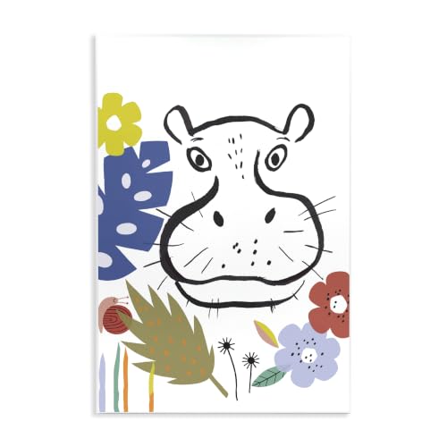 Hippopotamus Botanical Jungle, 10 x 15 Inch Mounted Print on Wall Plaque
