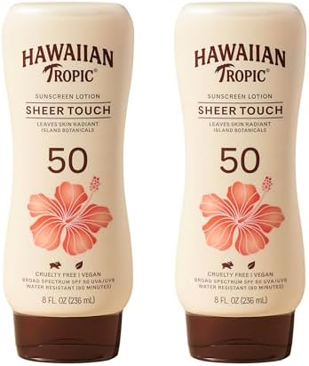 Hawaiian Tropic Sheer Touch Lotion Sunscreen SPF 50, 8oz Twin Pack | Hawaiian Tropic Sunscreen SPF 50, Sunblock, Broad Spectrum, Oxybenzone Free, 8oz each