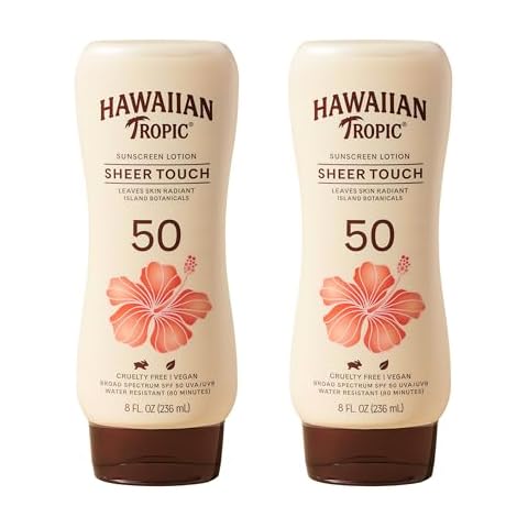 Hawaiian Tropic Sheer Touch Lotion Sunscreen SPF 50, 8oz Twin Pack | Hawaiian Tropic Sunscreen SPF 50, Sunblock, Broad Spectrum, Oxybenzone Free, 8oz each Cover