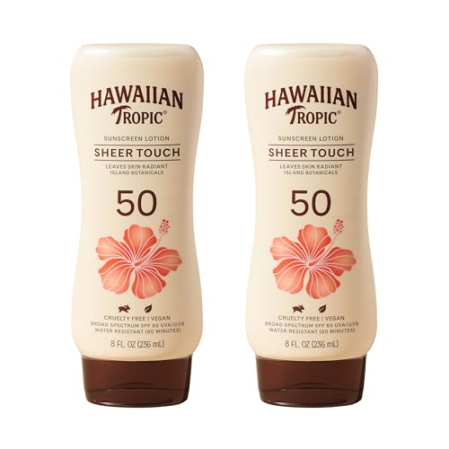 Hawaiian Tropic Sheer Touch Lotion Sunscreen SPF 50, 8oz Twin Pack | Hawaiian Tropic Sunscreen SPF 50, Sunblock, Broad Spectrum, Oxybenzone Free, 8oz each