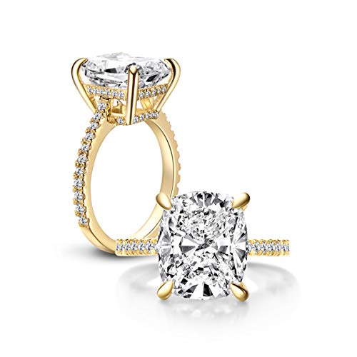 AINUOSHI 6 Carat Clear Cushion Cut CZ Cubic Zirconia Solitaire Wedding Engagement Ring 925 Sterling Silver