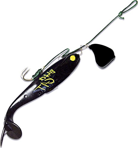 Rig leurre souple Black Cat 19cm contre les décroches de silure montage 80g noir œil jaune