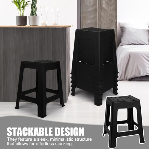 Image of TURSTIN 6 Pack Plastic Stools 16.9 Inch Black Nesting Stools Portable Backless Bar Stool Flexible Seating Chairs for Classroom Office Home
