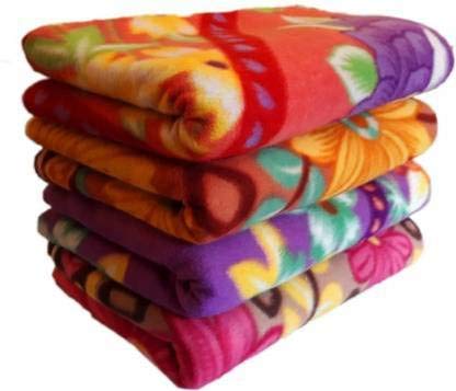 ELSTONE HOME Floral Double Bed Size Fleece Blanket- Pack of 4 (Microfiber, Multicolor)