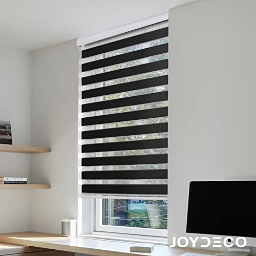 Joydeco Cordless Zebra Blinds for Windows, Dual Layer Free-Stop Zebra Shades Privacy Light Control for Day and Night, Light Filtering Sheer Blinds for Indoor Windows (Black, 55" W x Custom H)