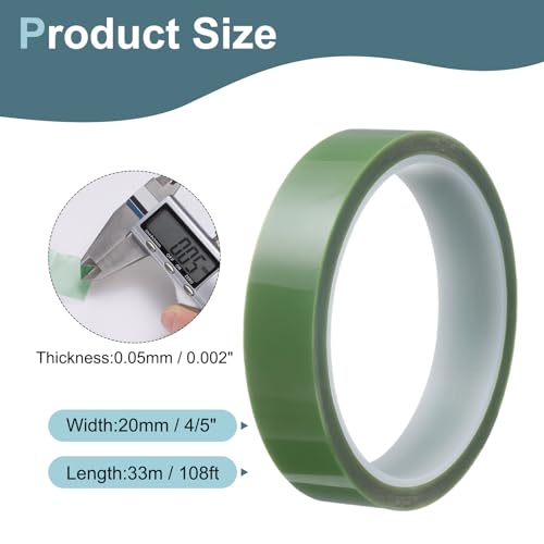 Image of HARFINGTON 2 Rolls High Temperature Masking Tape 4 /5 inch x108ft(20mmx33m) 0.05mm Thick PET Film Silicone Adhesive Heat Resistant Tapes for Heat Press Anodizing Circuit Board, Grass Green