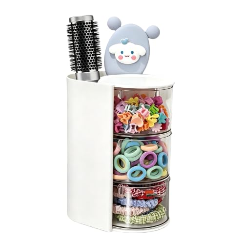 Azurphoric Hair Accessories Organizer with Brush Holder (White, 3-Layer)