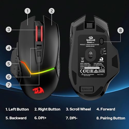 Image of Redragon M690 MAX Wireless Gaming Mouse, Tri-Mode RGB Mice w / 7 Macro Buttons, 12800 DPI, 400mAh Rechargeable Mouse for PC /Mac /Laptop