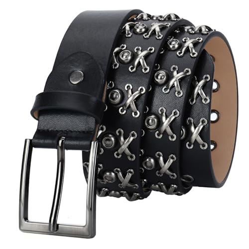Ceinture cuir punk solide avec rivets qui durent pour jeans larges