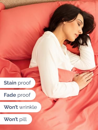 Image of Extra Deep Split King Sheet Set - 7 Piece Breathable and Cooling Sheets - Hotel Luxury Bedding for Women, Men, Kids & Teens - Easy Secure Fit - Soft, Wrinkle Free & Comfy - Extra Deep Pockets - Coral