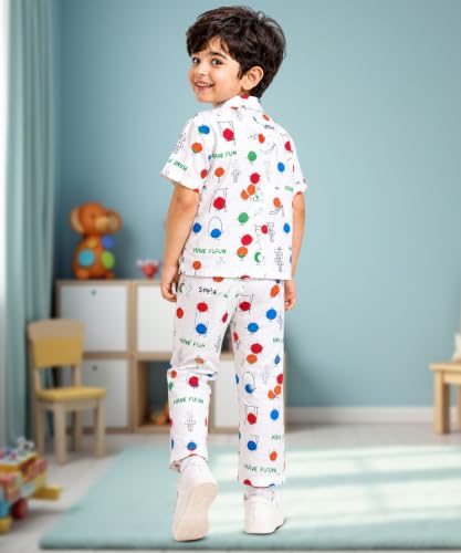 Image of 3BROS Unisex Pure Cotton Short Sleeve Kids Night Dress for Boys & Girls Nightwear /Sleepsuit /Sleepwear /Loungewear Night Suit for Boys and Girls Top and Pyjama Combo Set