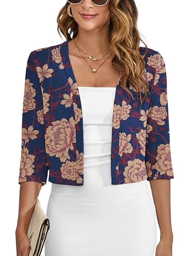 Image of Heymoments Women's Thin Shrugs 3 /4 Sleeve Lightweight Cropped Sweaters Open Front Cardigan for Dress