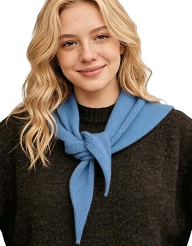 VENVSBEE 100% Wool Scarf for Women - Parisian Versatile Knit Triangle Wrap Hooded Neck Gaiter & Headscarf-02 Blue
