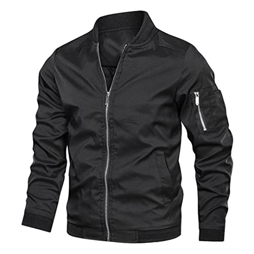 Bomber noir pour homme en taille M : veste décontractée et manteau de style britannique élégant