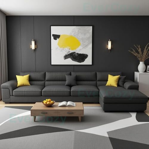 Image of Italino 5 Seater Luxurious L Shape Fabric Sofa Set (Right Side Lounger, Dark Grey) | 5 to 6 Person Wooden Corner Sofa Couch for Living Room Bedroom Home Hall Furniture