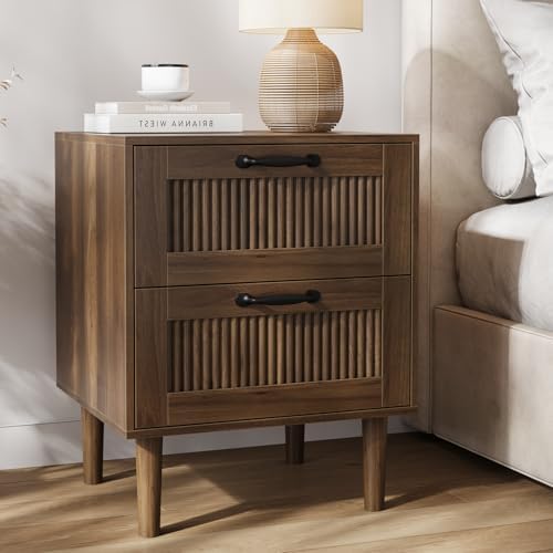 Smart FENDEE Fluted Nightstand with 2 Drawers, Bedside Table with...