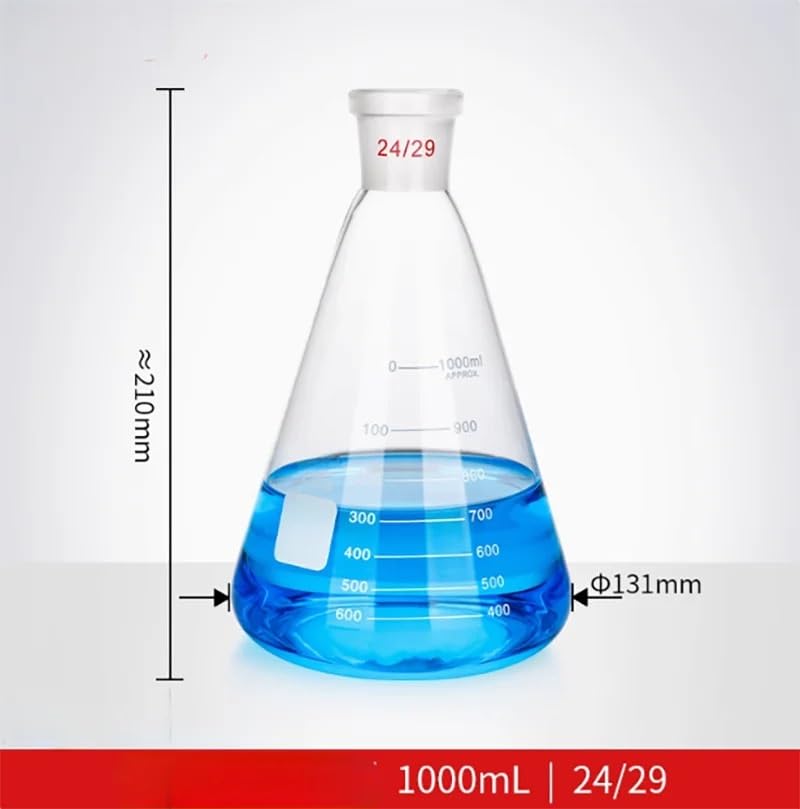 Matraz cónico triangular de vidrio de con marcas - Disponible en tamaños de 100 ml a 3000 ml | 1000ml Mouth 24