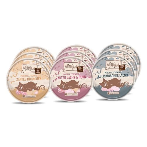 MjAMjAM - Premium Nassfutter für Katzen - Purer Filetgenuss Mixpaket, 9er Pack (9 x 80g), getreidefrei mit extra viel Fleisch