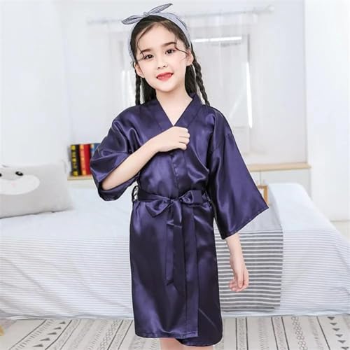 JMORCO Peignoir Satin Summer Girl Robe Solid Color Pajamas Soft Bathrobe Girls Satin Robe (Color : Deep blue, Size : 100cm) – vue 7