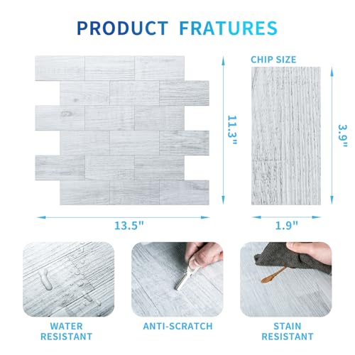 Image of Art3d Peel and Stick Backsplash, Stick on Wall Tile, 10-Pack, White-Washed