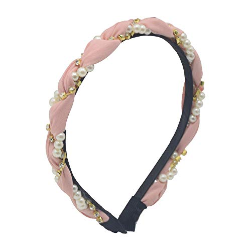 MHDGG Twist Pearl Hairband for Women Weaving Shape Diamond Headband for Women Hairband Simple Hair Loop Braid Headbands Hair Hoop Accessories,Pink