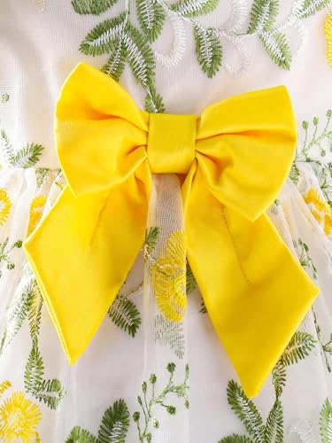 Image of Tagas Girls' Knee-Length Dress|Elegant Floral Embroidered Baby Girl Party Dress with Bow|Soft Net Layered Frock for Birthday, Wedding & Festive Occasions|Comfortable & Stylish