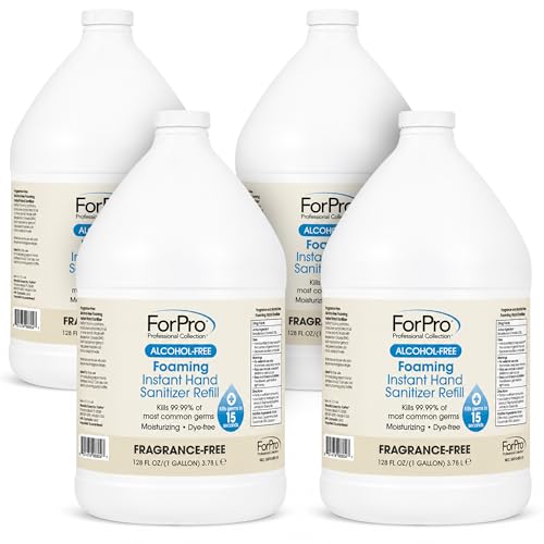 Image of ForPro Alcohol-Free Foaming Instant Hand Sanitizer, 1 Gallon Refill (Pack of 4) - Moisturizing, Dye-Free Formula, Fragrance Free