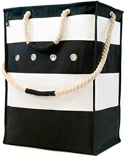 Volna Design Collapsible Laundry Baskets, Washing Baskets for Laundry, Pop Up Laundry Baskets, Foldable Laundry Basket with Shoulder Strap - Grey & White 81L