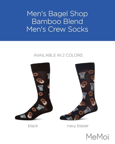 MeMoi Bagel Shop Men's Socks, Rayon Blend Mens Crew Socks, Ultra Soft Knit Fabric - Sizes 10-13, Black, 10-132