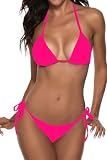 Suvimuga Women Two Piece Swimsuit Sexy Swimwear Halter String Triangle Bikini Sets NeonPink S