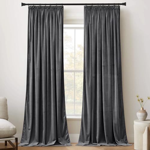 PONY DANCE Grey Velvet Blackout Pencil Pleat Curtains