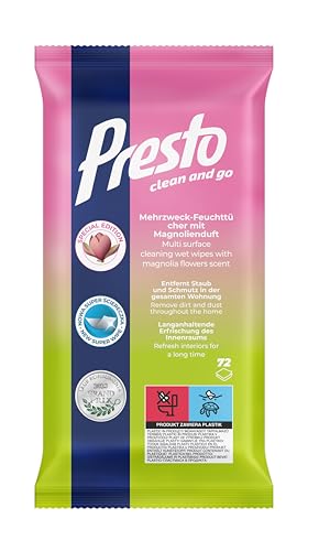 Presto - Presto Universal Reinigungstücher Magnolia – (1x72 Stück) Reinigungstücher – glatte Oberflächen, Blumenduft, schnelle Reinigung – 72 Stück