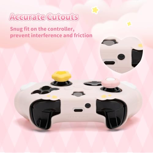 Image of GeekShare Controller Skin Grips Set for Xbox Silicone Protective Cover Skin Case Compatible with Xbox Series X Controller with 2 Thumb Grip Caps and 2 Stickers - Star Wings Series (Pink)