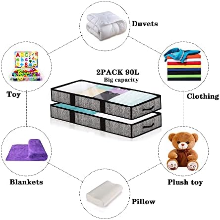 HAOERDG 2 Pack Underbed Storage, Underbed Storage Bags Boxes 90l, Under Bed Storage Bag With Zip, Under Bed Storage Box With Lid For Clothes Storage