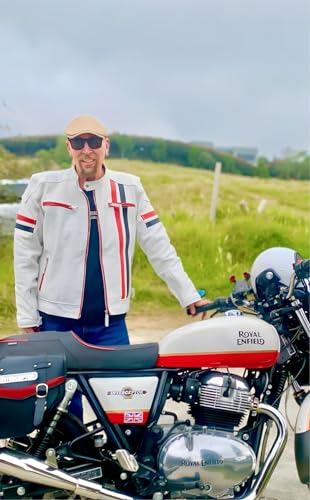 Mens White Cafe Racer Leather Jacket - Vintage Retro Style Red Black Stripes Cowhide Leather Motorcycle Jacket3