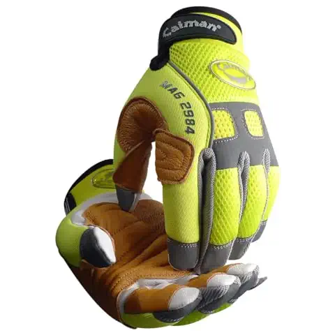 Caiman MAG, Multi-Activity Glove with Goat Grain Leather Patch Palm, Hi-Vis AirMesh Back, Pinch'd-Tip Fingers, Neoprene Knuckle, High-Vis Yellow/Gold, Large (2984-5) Cover