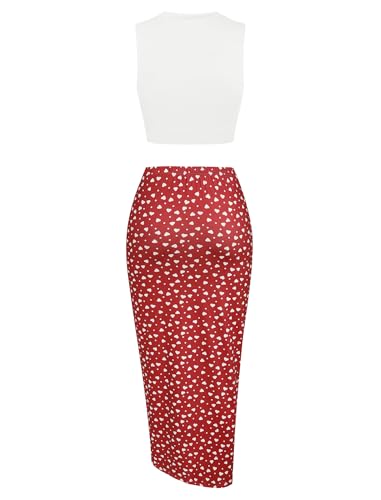Image of ZAFUL Women's Casual Sleeveless Summer Two Piece Outfits Crop Top and Side Split Draped Ruched Maxi Skirt Set Solid Suiting