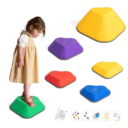 Gentle Monster Stepping Stones for Kids, Set of 6/8/11 PCS for Balance with Non-Slip Bottom - Exercise Coordination and Stability (6pcs-Heart)