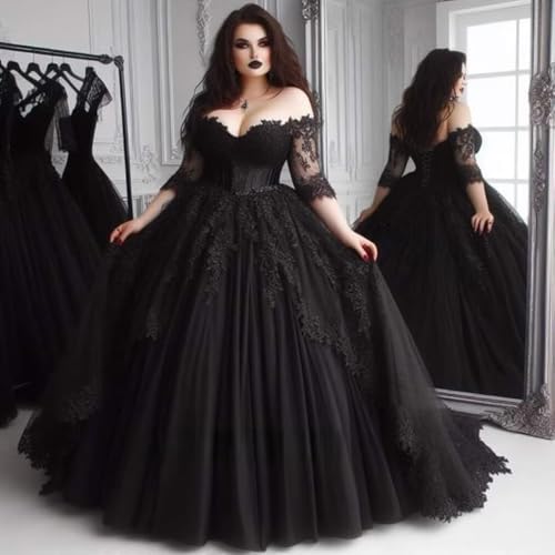 Mouccy Gothic Lace Wedding Dresses for Bride Layered Tulle Bridal Gown with Train A-line Prom Dresses Long Ball Gown2