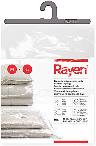 Rayen - Bolsas al vacío para ropa. Fundas de almacenaje de ropa al vacio. Pack de 2 bolsas (55 x 90 cm y 80 x 100 cm). Transparente
