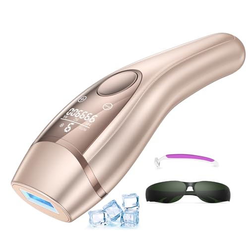 21J IPL Depiladora Laser Indolora con Función De Refrigeración, Depiladora Luz Pulsada 9 Niveles de Energía, Maquina Laser Depilacion Casa para Rostro, Bikini y Cuerpo, Dorado