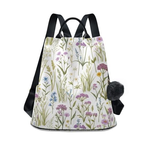 Sac à dos femme imprimé fleurs sauvages - Sac de voyage anti-vol à fermeture arrière